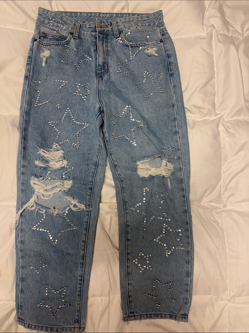 Carmar Light Blue Star-Studded Distressed Boyfriend Jeans